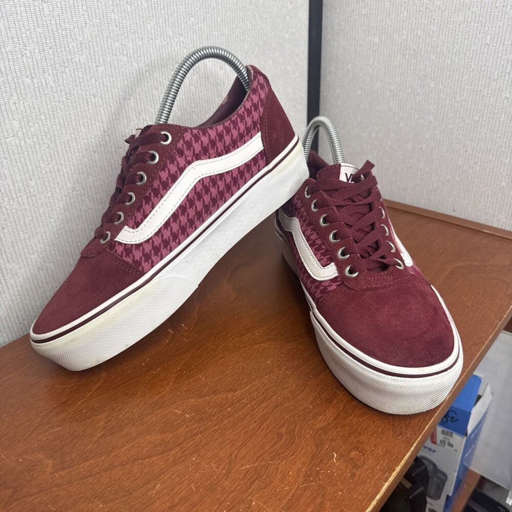 Vans Off The Wall Old Skool Womens Shoes Size 8 Maroon Burgundy Plaid Sneakers - Picture 2 of 7